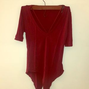 Burgundy v neck body suit